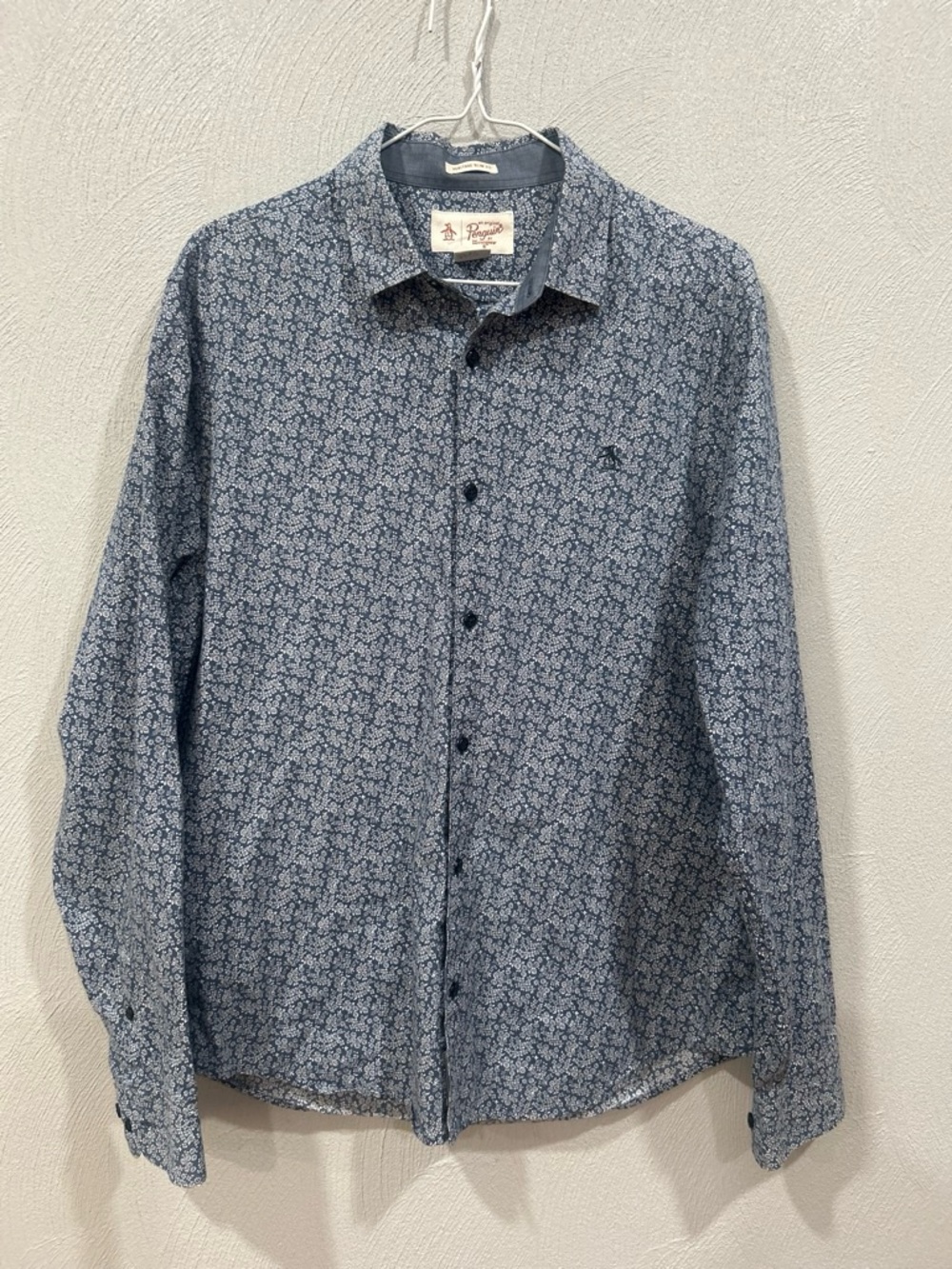 Original Penguin Heritage Slim Fit Shirt Men’s L Blue Ditsy Floral Long Sleeve